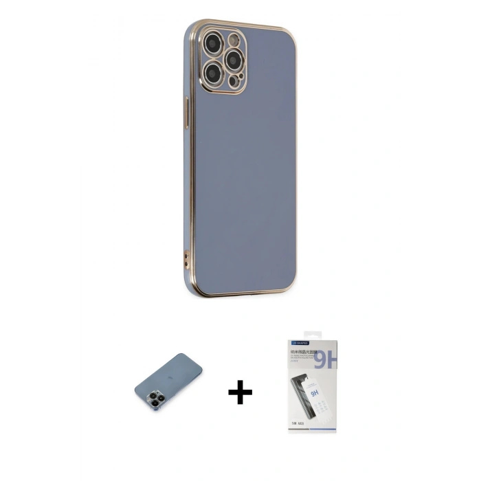 MARSİLYAN™- iPhone 12 Pro Max Kılıf Yankı Serisi - Şeffaf Uv Polymer Nano Ekran Koruyucu + Shine Kamera Lens Koruma Cam - SH