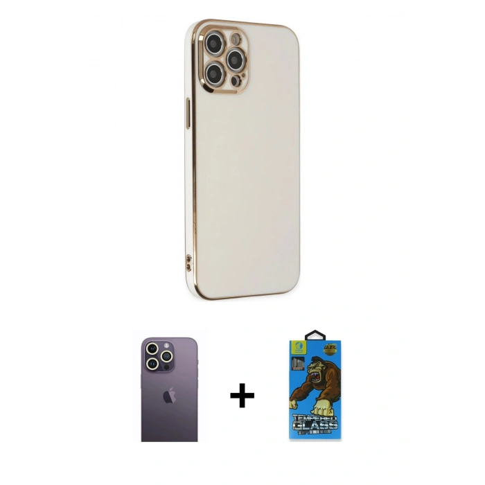 MARSİLYAN™- iPhone 12 Pro Max Kılıf Yankı Serisi - Siyah 18D Cam Ekran Koruyucu + Neon Fosforlu Kamera Lens - BZ