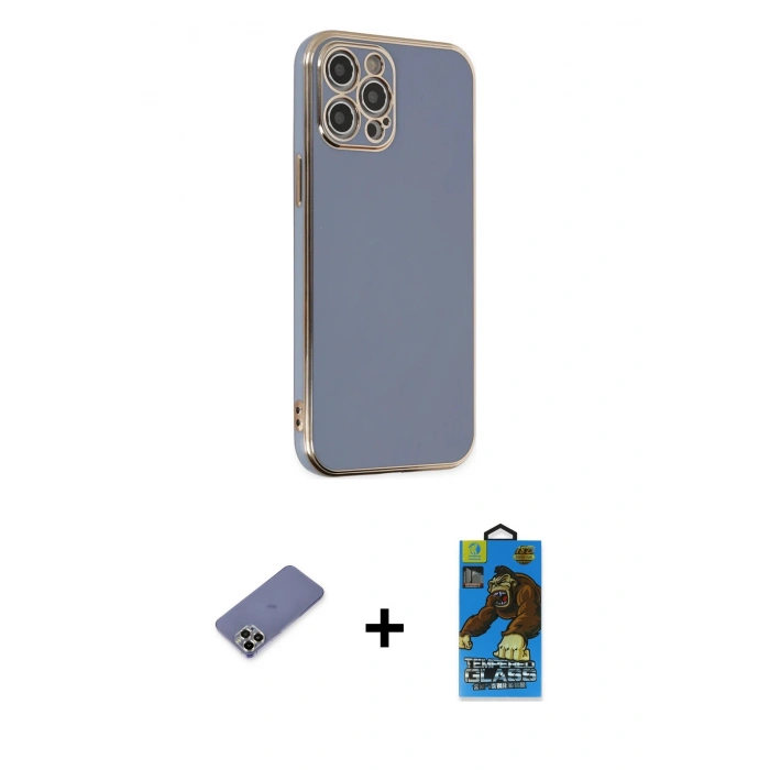 MARSİLYAN™- iPhone 12 Pro Max Kılıf Yankı Serisi - Siyah 18D Cam Ekran Koruyucu + Metal Kamera Lens Koruma Cam - GD