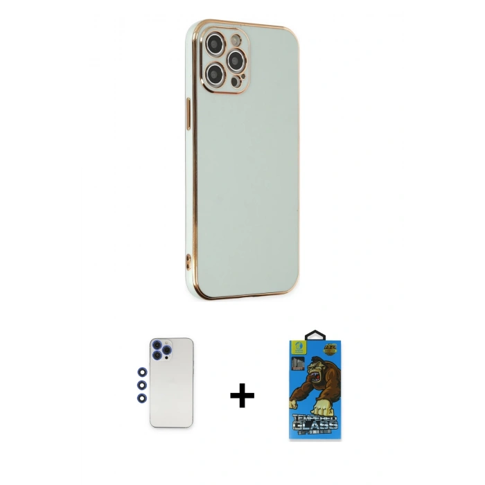 MARSİLYAN™- iPhone 12 Pro Max Kılıf Yankı Serisi - Siyah 18D Cam Ekran Koruyucu + Shine Kamera Lens - LT