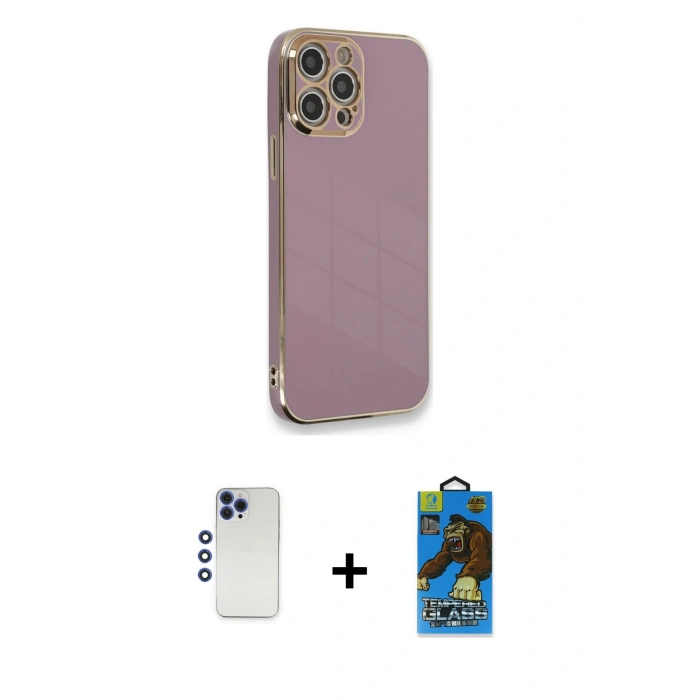 MARSİLYAN™- iPhone 12 Pro Max Kılıf Yankı Serisi - Siyah 18D Cam Ekran Koruyucu + Shine Kamera Lens - LT