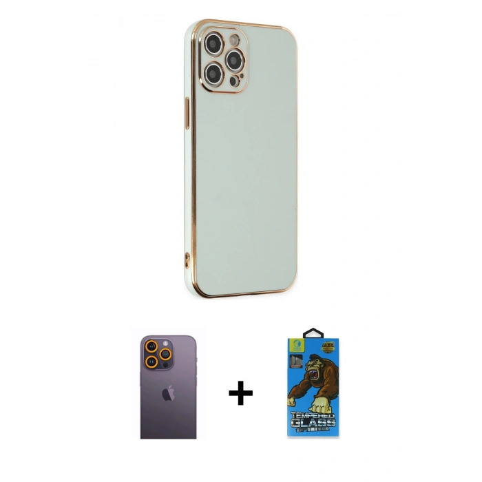 MARSİLYAN™- iPhone 12 Pro Max Kılıf Yankı Serisi - Siyah 18D Cam Ekran Koruyucu + Neon Fosforlu Kamera Lens - SI