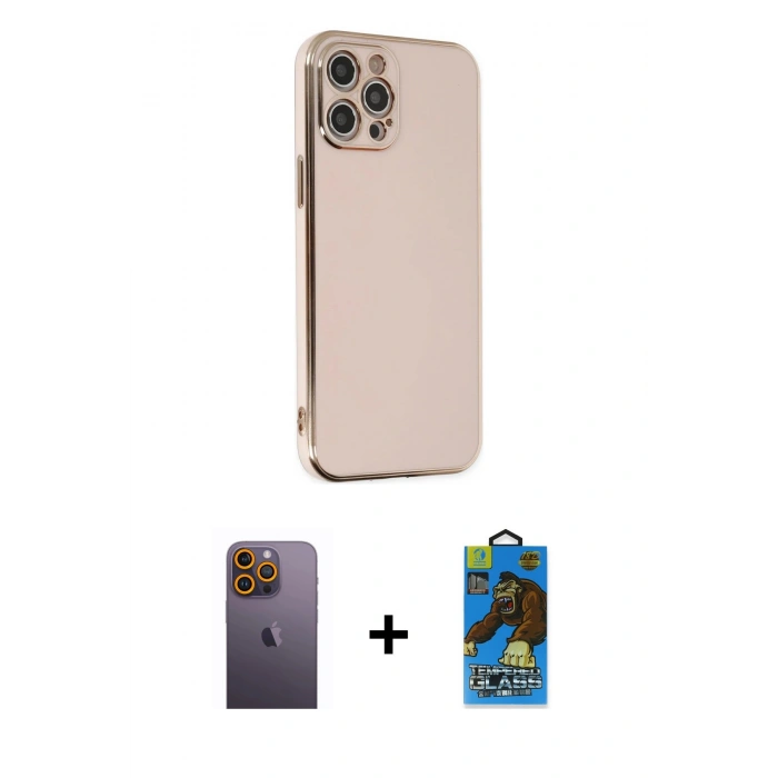 MARSİLYAN™- iPhone 12 Pro Max Kılıf Yankı Serisi - Siyah 18D Cam Ekran Koruyucu + Neon Fosforlu Kamera Lens - SI