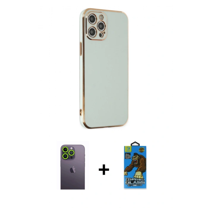 MARSİLYAN™- iPhone 12 Pro Max Kılıf Yankı Serisi - Siyah 18D Cam Ekran Koruyucu + Neon Fosforlu Kamera Lens - YL