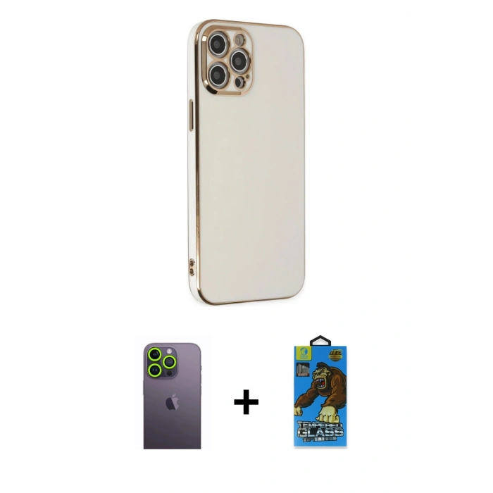 MARSİLYAN™- iPhone 12 Pro Max Kılıf Yankı Serisi - Siyah 18D Cam Ekran Koruyucu + Neon Fosforlu Kamera Lens - YL