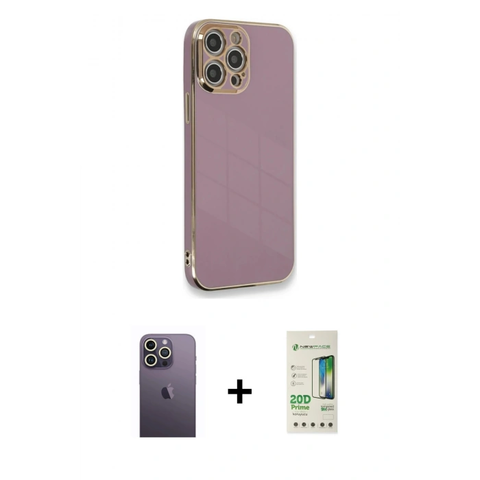MARSİLYAN™- iPhone 12 Pro Max Kılıf Yankı Serisi - Siyah 20D Premium Cam Ekran Koruyucu + Neon Fosforlu Kamera Lens - BZ