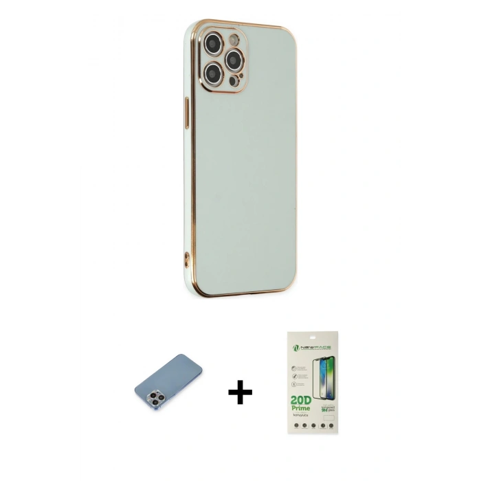 MARSİLYAN™- iPhone 12 Pro Max Kılıf Yankı Serisi - Siyah 20D Premium Cam Ekran Koruyucu + Shine Kamera Lens Koruma Cam - GI