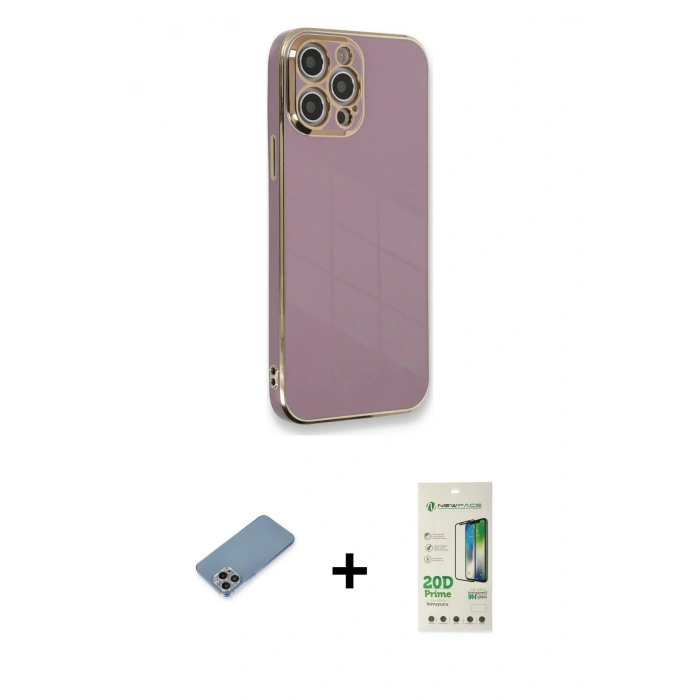 MARSİLYAN™- iPhone 12 Pro Max Kılıf Yankı Serisi - Siyah 20D Premium Cam Ekran Koruyucu + Shine Kamera Lens Koruma Cam - GI