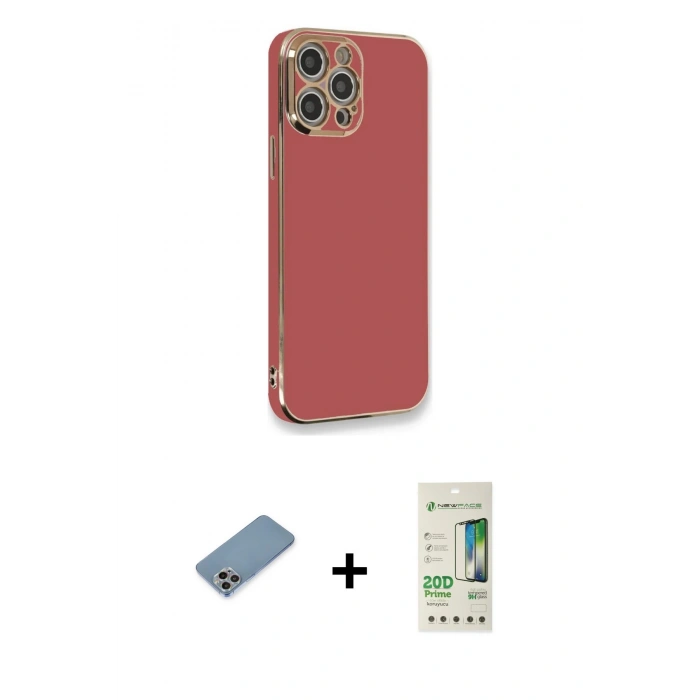 MARSİLYAN™- iPhone 12 Pro Max Kılıf Yankı Serisi - Siyah 20D Premium Cam Ekran Koruyucu + Shine Kamera Lens Koruma Cam - GI