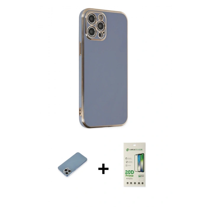 MARSİLYAN™- iPhone 12 Pro Max Kılıf Yankı Serisi - Siyah 20D Premium Cam Ekran Koruyucu + Shine Kamera Lens Koruma Cam - GI
