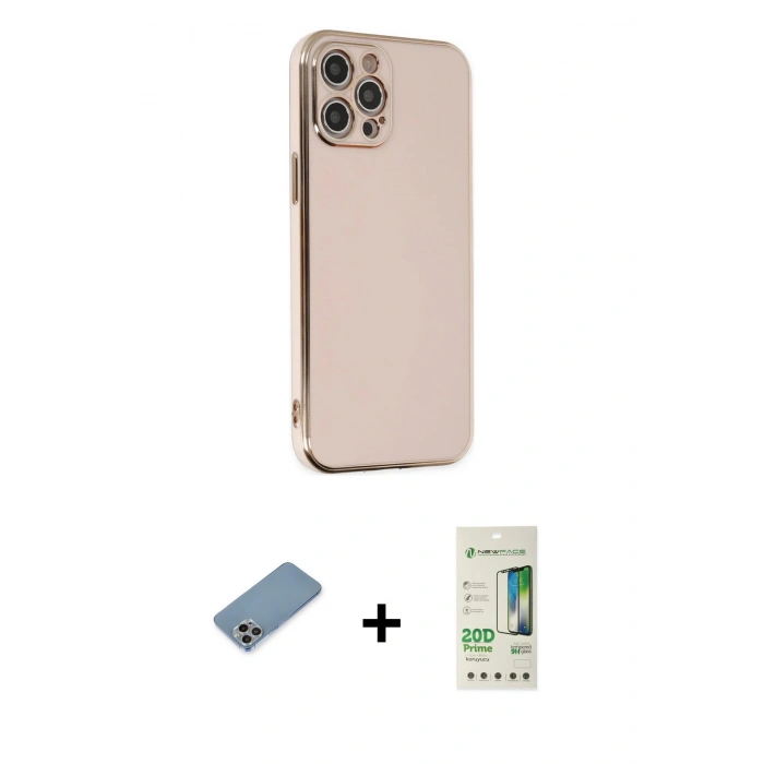 MARSİLYAN™- iPhone 12 Pro Max Kılıf Yankı Serisi - Siyah 20D Premium Cam Ekran Koruyucu + Shine Kamera Lens Koruma Cam - GI