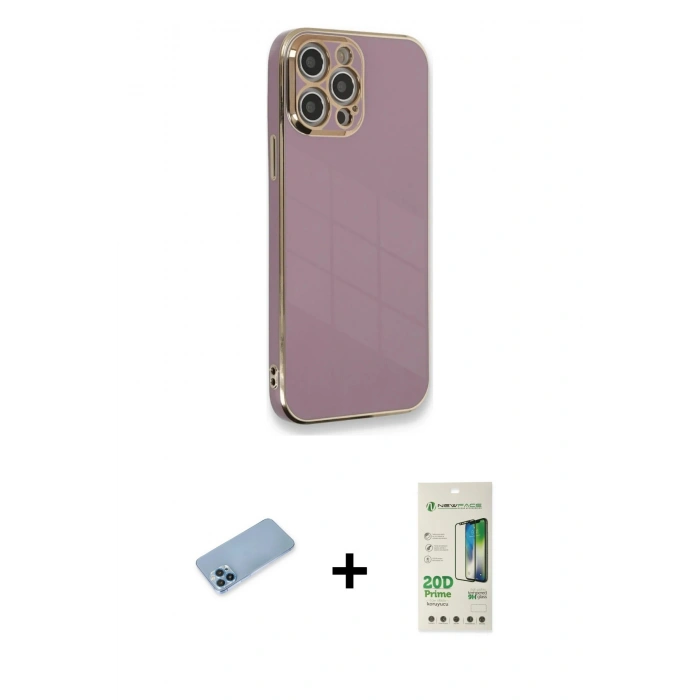 MARSİLYAN™- iPhone 12 Pro Max Kılıf Yankı Serisi - Siyah 20D Premium Cam Ekran Koruyucu + Shine Kamera Lens Koruma Cam - MI