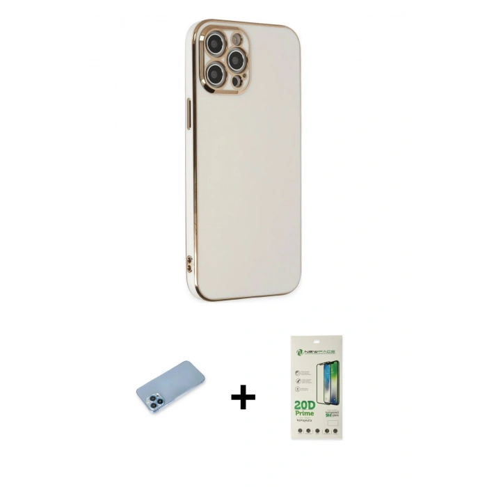 MARSİLYAN™- iPhone 12 Pro Max Kılıf Yankı Serisi - Siyah 20D Premium Cam Ekran Koruyucu + Shine Kamera Lens Koruma Cam - MI