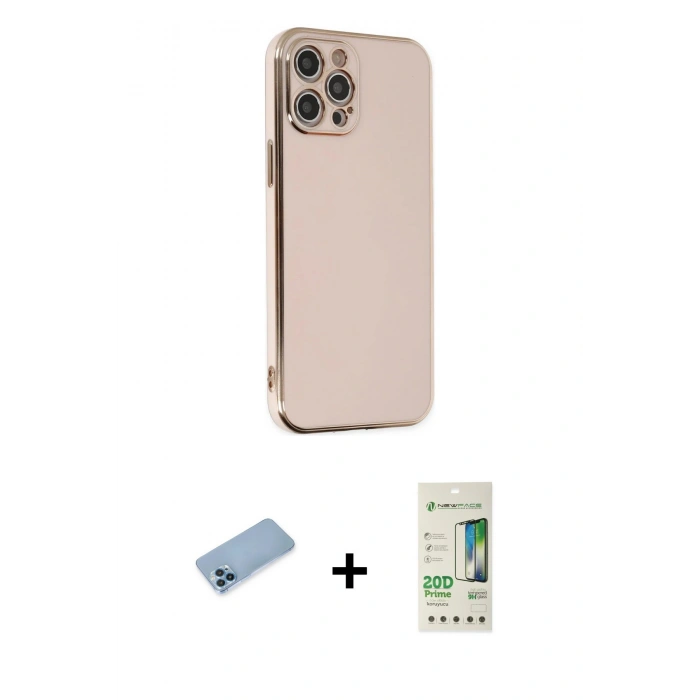 MARSİLYAN™- iPhone 12 Pro Max Kılıf Yankı Serisi - Siyah 20D Premium Cam Ekran Koruyucu + Shine Kamera Lens Koruma Cam - MI