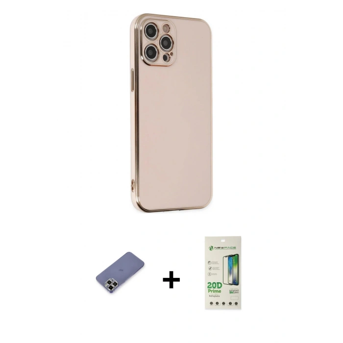 MARSİLYAN™- iPhone 12 Pro Max Kılıf Yankı Serisi - Siyah 20D Premium Cam Ekran Koruyucu + Metal Kamera Lens Koruma Cam - GD