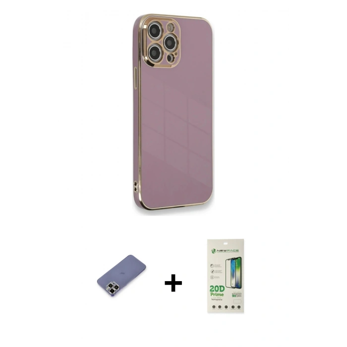 MARSİLYAN™- iPhone 12 Pro Max Kılıf Yankı Serisi - Siyah 20D Premium Cam Ekran Koruyucu + Metal Kamera Lens Koruma Cam - GD