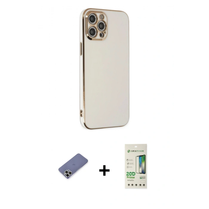 MARSİLYAN™- iPhone 12 Pro Max Kılıf Yankı Serisi - Siyah 20D Premium Cam Ekran Koruyucu + Metal Kamera Lens Koruma Cam - GD