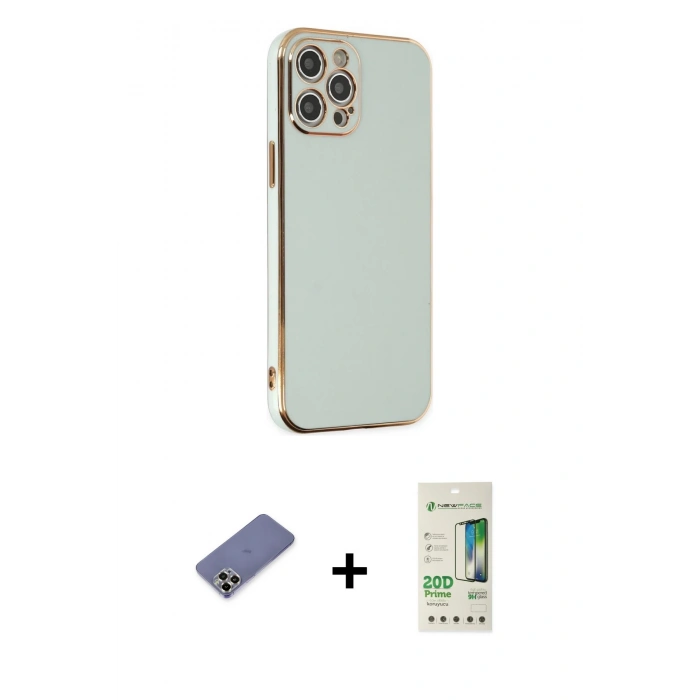 MARSİLYAN™- iPhone 12 Pro Max Kılıf Yankı Serisi - Siyah 20D Premium Cam Ekran Koruyucu + Metal Kamera Lens Koruma Cam - GD