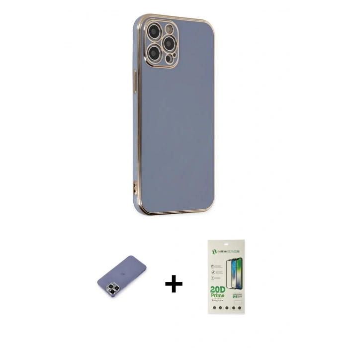 MARSİLYAN™- iPhone 12 Pro Max Kılıf Yankı Serisi - Siyah 20D Premium Cam Ekran Koruyucu + Metal Kamera Lens Koruma Cam - GD