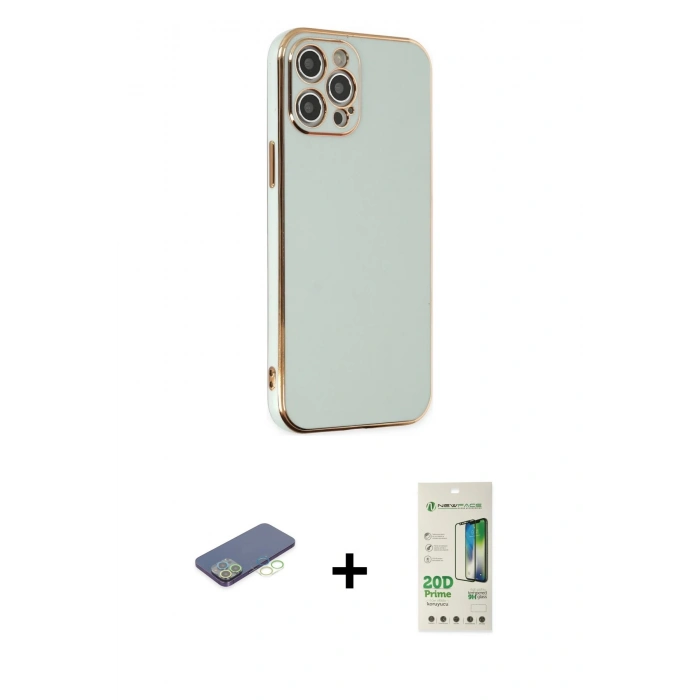 MARSİLYAN™- iPhone 12 Pro Max Kılıf Yankı Serisi - Siyah 20D Premium Cam Ekran Koruyucu + Renkli Kamera Lens Koruma Cam - YL