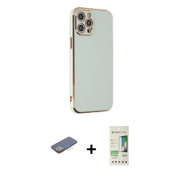 MARSİLYAN™- iPhone 12 Pro Max Kılıf Yankı Serisi - Siyah 20D Premium Cam Ekran Koruyucu + Renkli Kamera Lens Koruma Cam - SI