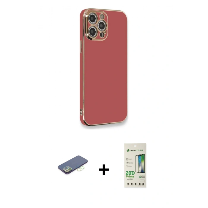 MARSİLYAN™- iPhone 12 Pro Max Kılıf Yankı Serisi - Siyah 20D Premium Cam Ekran Koruyucu + Renkli Kamera Lens Koruma Cam - YL