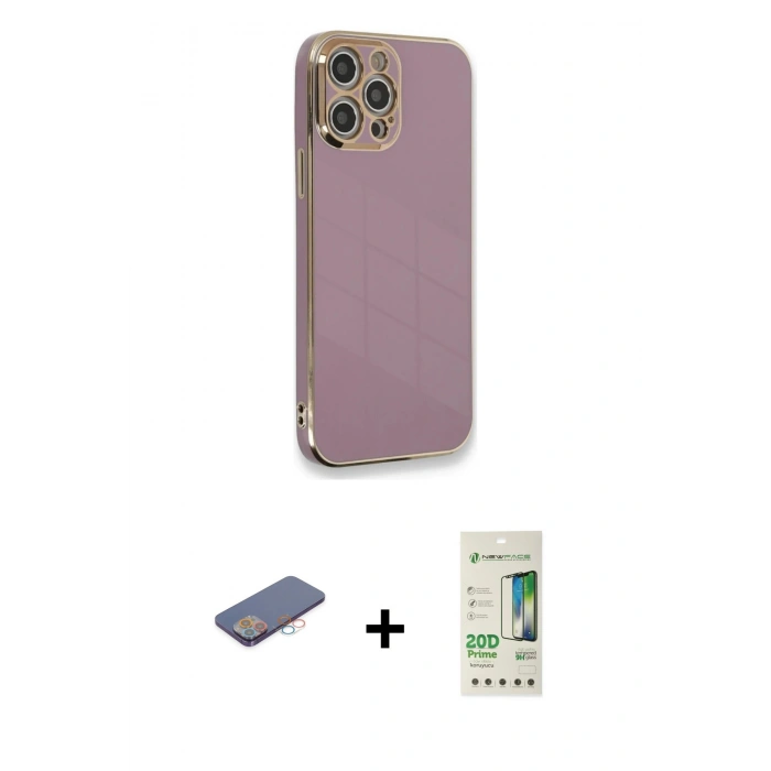 MARSİLYAN™- iPhone 12 Pro Max Kılıf Yankı Serisi - Siyah 20D Premium Cam Ekran Koruyucu + Renkli Kamera Lens Koruma Cam - PE