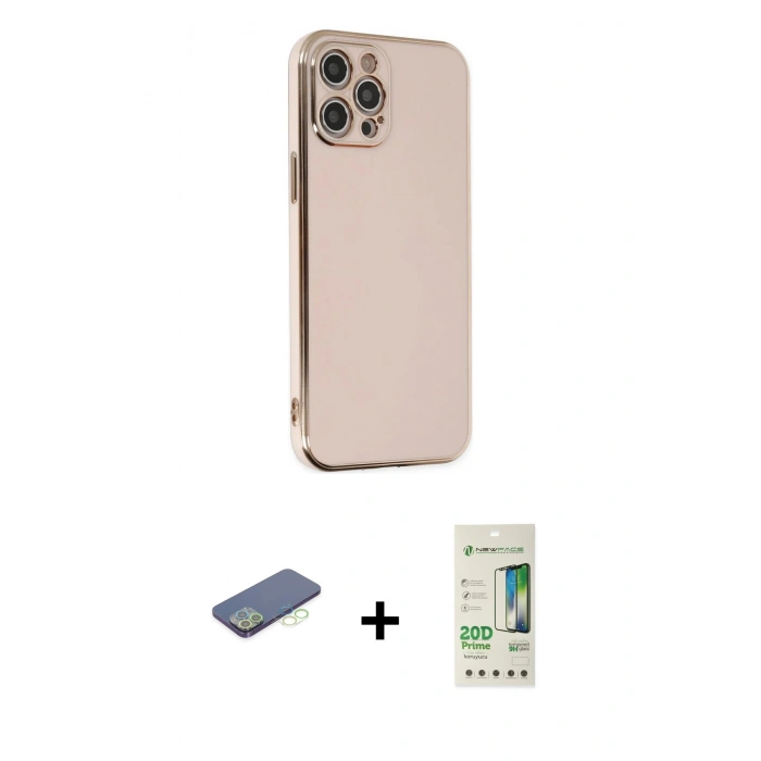 MARSİLYAN™- iPhone 12 Pro Max Kılıf Yankı Serisi - Siyah 20D Premium Cam Ekran Koruyucu + Renkli Kamera Lens Koruma Cam - YL