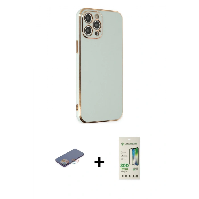 MARSİLYAN™- iPhone 12 Pro Max Kılıf Yankı Serisi - Siyah 20D Premium Cam Ekran Koruyucu + Renkli Kamera Lens Koruma Cam - PE