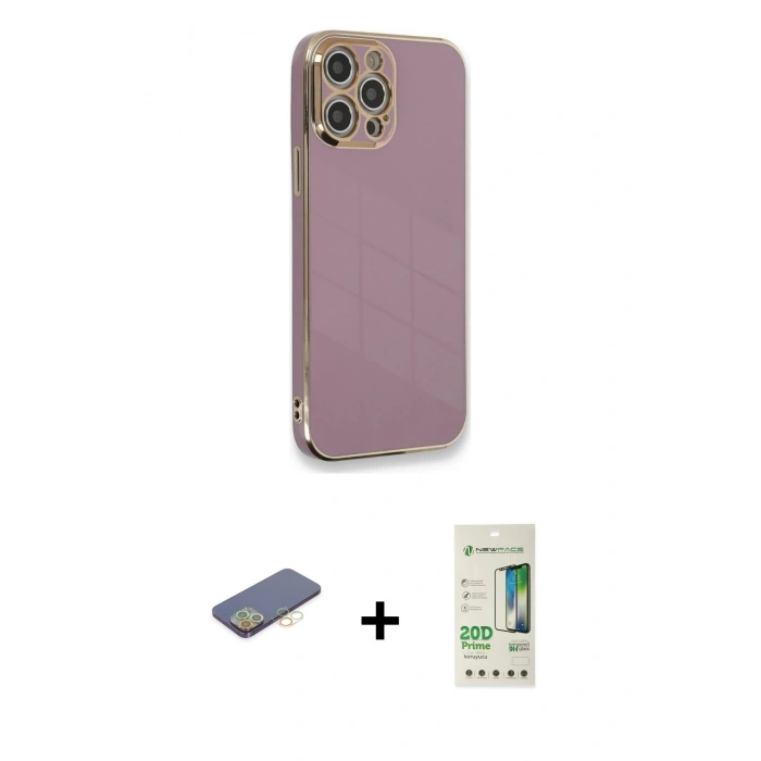 MARSİLYAN™- iPhone 12 Pro Max Kılıf Yankı Serisi - Siyah 20D Premium Cam Ekran Koruyucu + Renkli Kamera Lens Koruma Cam - SI