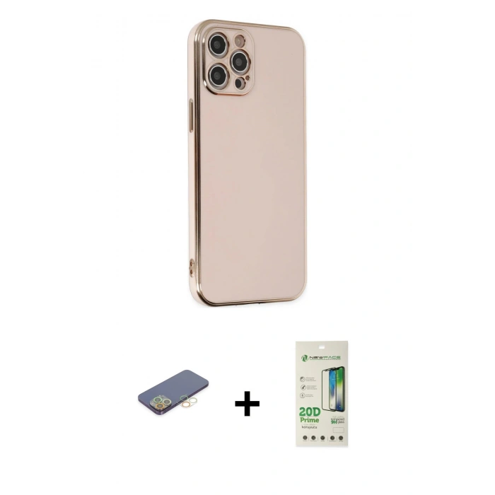 MARSİLYAN™- iPhone 12 Pro Max Kılıf Yankı Serisi - Siyah 20D Premium Cam Ekran Koruyucu + Renkli Kamera Lens Koruma Cam - SI