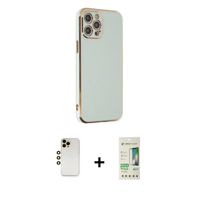 MARSİLYAN™- iPhone 12 Pro Max Kılıf Yankı Serisi - Siyah 20D Premium Cam Ekran Koruyucu + Shine Kamera Lens - GD