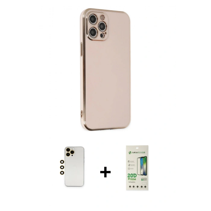 MARSİLYAN™- iPhone 12 Pro Max Kılıf Yankı Serisi - Siyah 20D Premium Cam Ekran Koruyucu + Shine Kamera Lens - GD