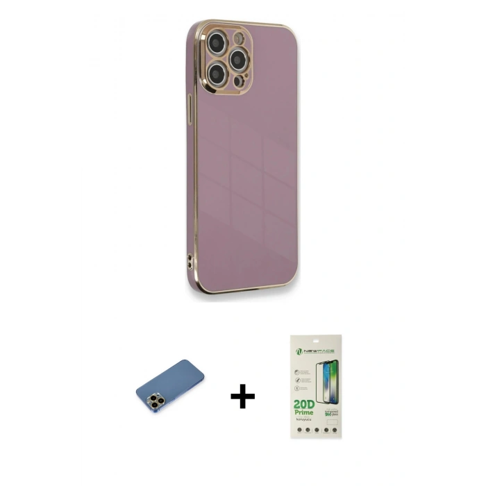 MARSİLYAN™- iPhone 12 Pro Max Kılıf Yankı Serisi - Siyah 20D Premium Cam Ekran Koruyucu + Shine Kamera Lens Koruma Cam - GD