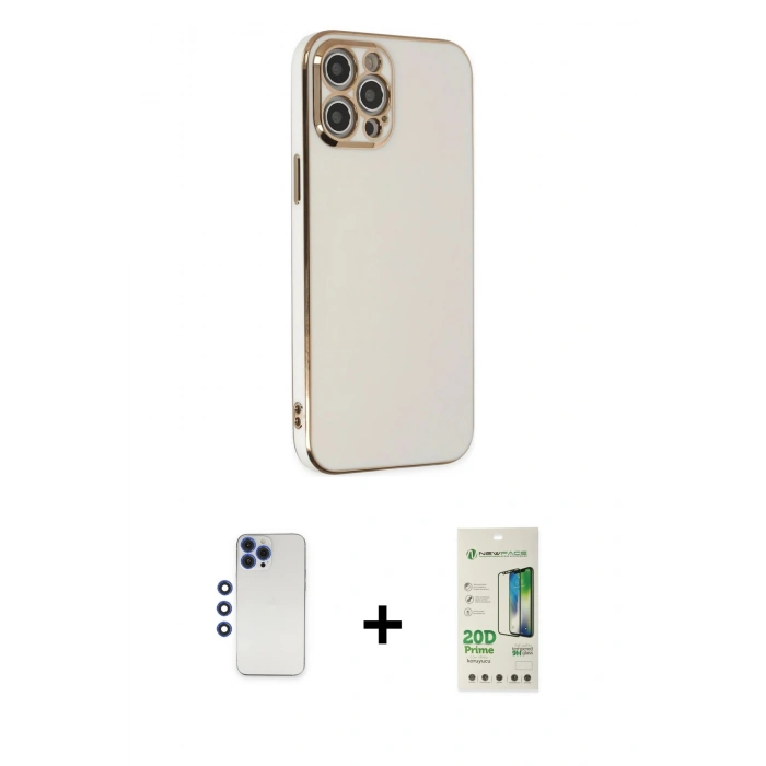 MARSİLYAN™- iPhone 12 Pro Max Kılıf Yankı Serisi - Siyah 20D Premium Cam Ekran Koruyucu + Shine Kamera Lens - LT