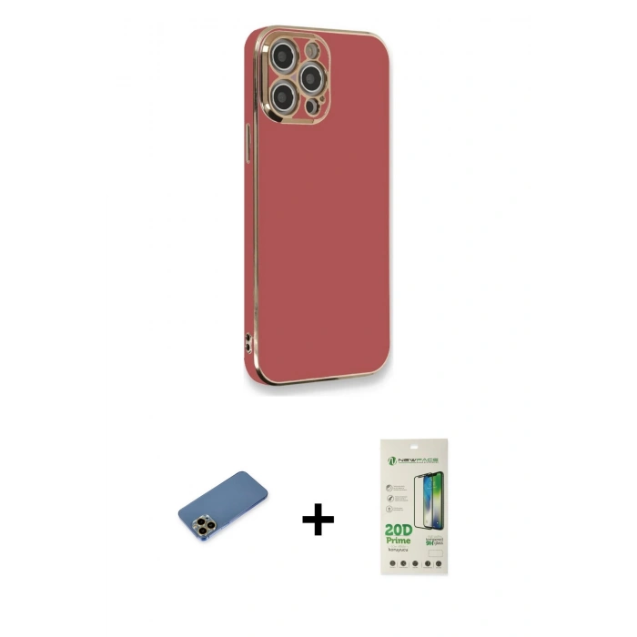 MARSİLYAN™- iPhone 12 Pro Max Kılıf Yankı Serisi - Siyah 20D Premium Cam Ekran Koruyucu + Shine Kamera Lens Koruma Cam - GD