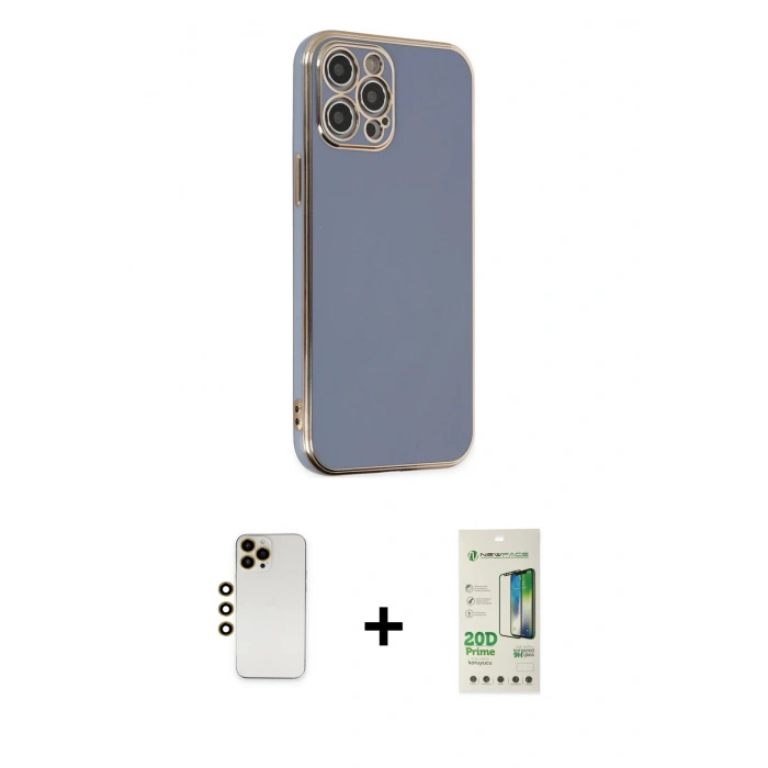 MARSİLYAN™- iPhone 12 Pro Max Kılıf Yankı Serisi - Siyah 20D Premium Cam Ekran Koruyucu + Shine Kamera Lens - GD