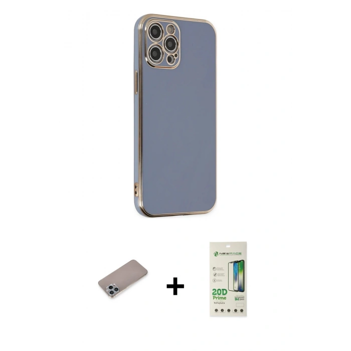 MARSİLYAN™- iPhone 12 Pro Max Kılıf Yankı Serisi - Siyah 20D Premium Cam Ekran Koruyucu + Shine Kamera Lens Koruma Cam - SABE