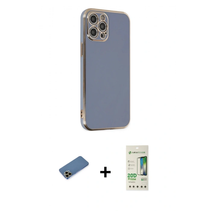 MARSİLYAN™- iPhone 12 Pro Max Kılıf Yankı Serisi - Siyah 20D Premium Cam Ekran Koruyucu + Shine Kamera Lens Koruma Cam - GD