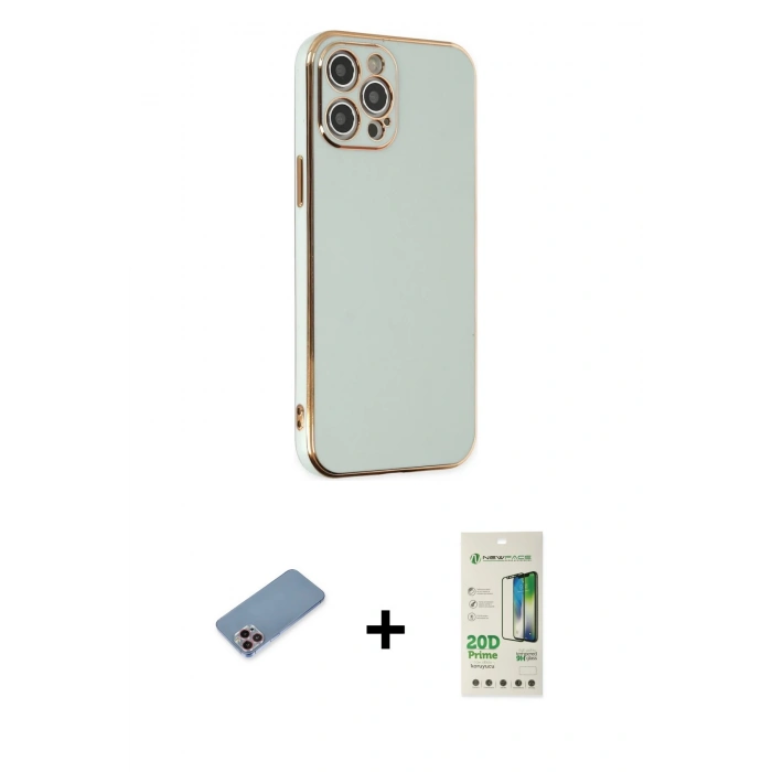 MARSİLYAN™- iPhone 12 Pro Max Kılıf Yankı Serisi - Siyah 20D Premium Cam Ekran Koruyucu + Shine Kamera Lens Koruma Cam - PE