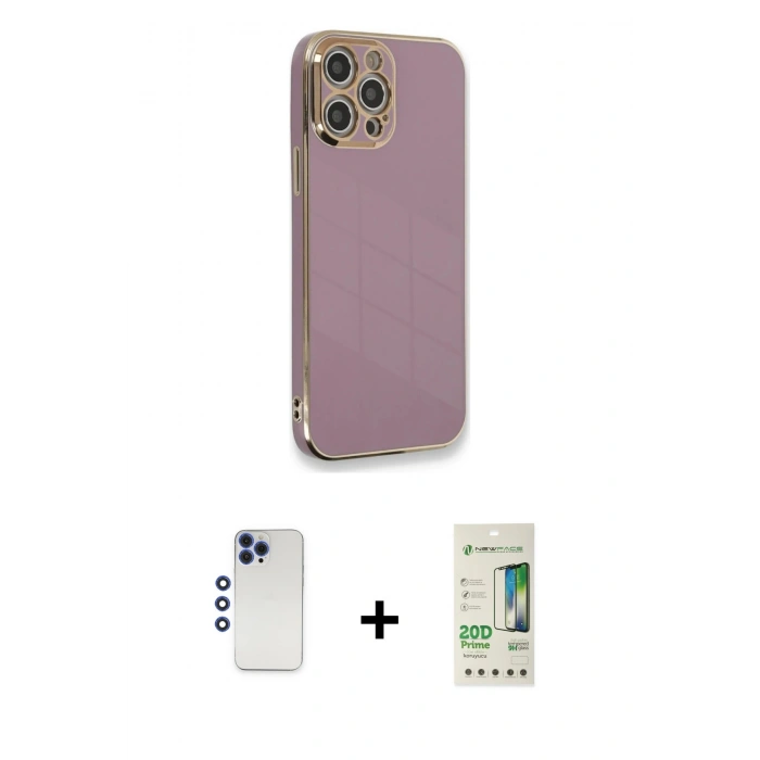 MARSİLYAN™- iPhone 12 Pro Max Kılıf Yankı Serisi - Siyah 20D Premium Cam Ekran Koruyucu + Shine Kamera Lens - LT