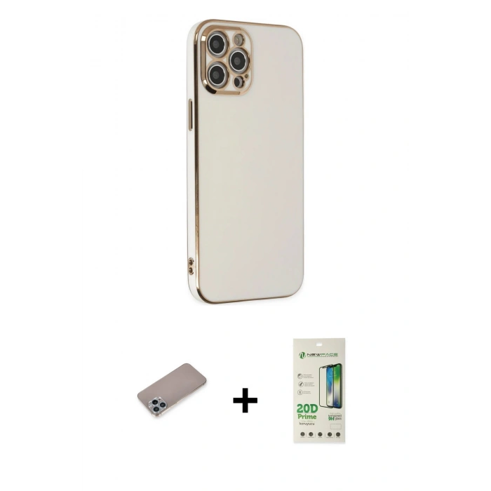 MARSİLYAN™- iPhone 12 Pro Max Kılıf Yankı Serisi - Siyah 20D Premium Cam Ekran Koruyucu + Shine Kamera Lens Koruma Cam - SABE