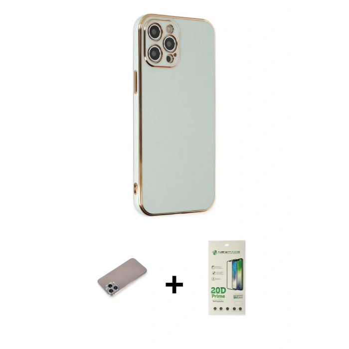 MARSİLYAN™- iPhone 12 Pro Max Kılıf Yankı Serisi - Siyah 20D Premium Cam Ekran Koruyucu + Shine Kamera Lens Koruma Cam - SABE