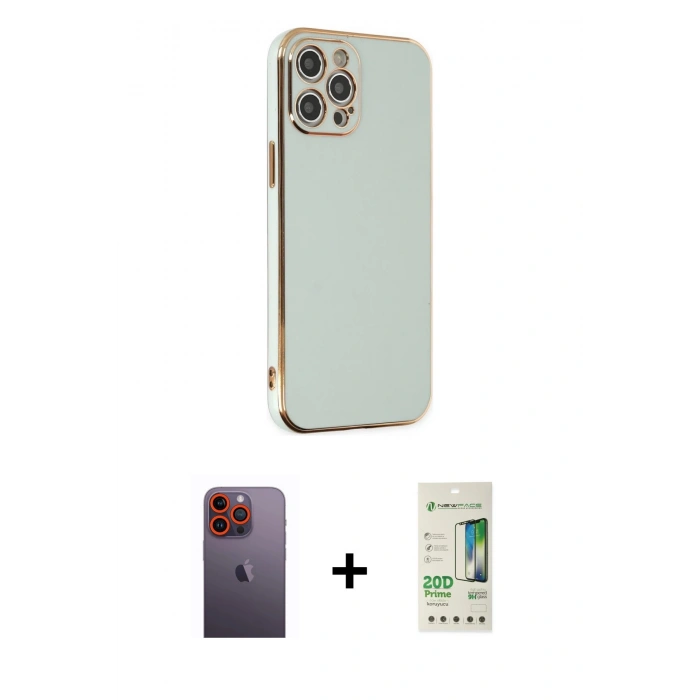 MARSİLYAN™- iPhone 12 Pro Max Kılıf Yankı Serisi - Siyah 20D Premium Cam Ekran Koruyucu + Neon Fosforlu Kamera Lens - TU