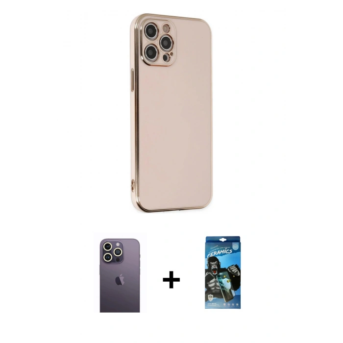MARSİLYAN™- iPhone 12 Pro Max Kılıf Yankı Serisi - Siyah 34D Izgaralı Cam + Neon Fosforlu Kamera Lens - BZ