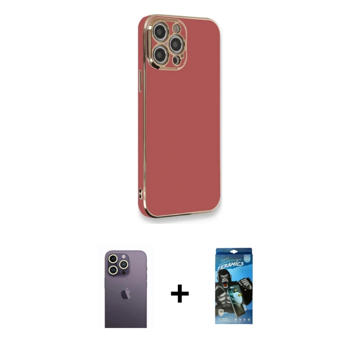 MARSİLYAN™- iPhone 12 Pro Max Kılıf Yankı Serisi - Siyah 34D Izgaralı Cam + Neon Fosforlu Kamera Lens - BZ