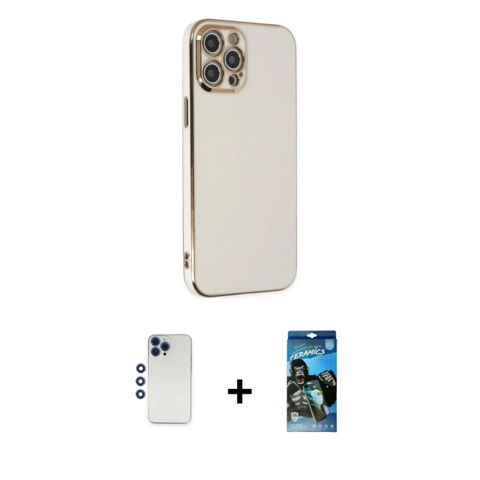 MARSİLYAN™- iPhone 12 Pro Max Kılıf Yankı Serisi - Siyah 34D Izgaralı Cam + Shine Kamera Lens - LT