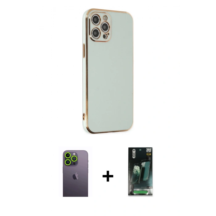 MARSİLYAN™- iPhone 12 Pro Max Kılıf Yankı Serisi - Siyah 360 Mat Full Body Arka Koruyucu + Neon Fosforlu Kamera Lens - YL