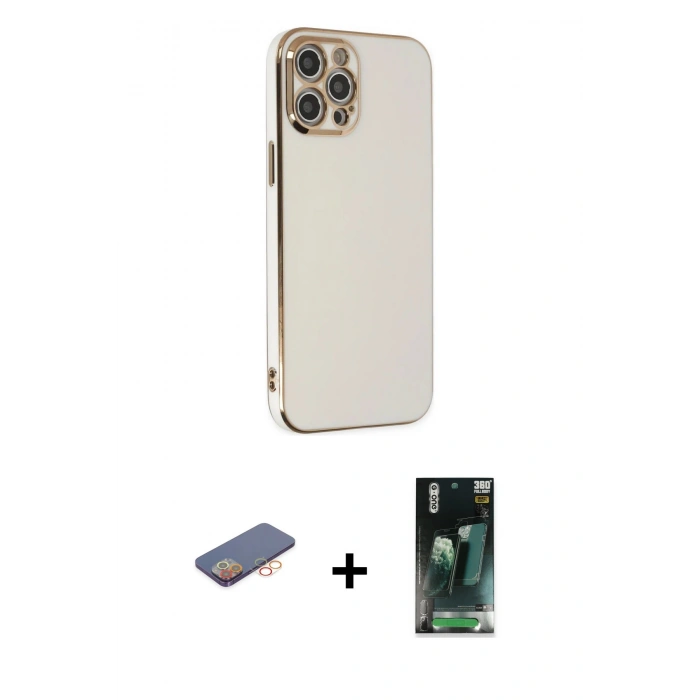 MARSİLYAN™- iPhone 12 Pro Max Kılıf Yankı Serisi - Siyah 360 Mat Full Body Arka Koruyucu + Renkli Kamera Lens Koruma Cam - TU