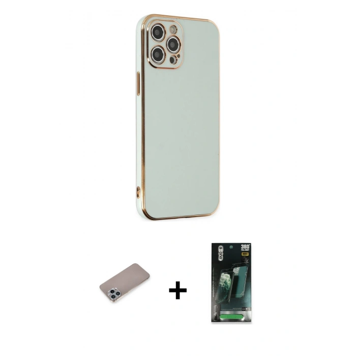 MARSİLYAN™- iPhone 12 Pro Max Kılıf Yankı Serisi - Siyah 360 Mat Full Body Arka Koruyucu + Shine Kamera Lens Koruma Cam - SABE